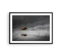 Affiche Poster 70x50cm Tableaux Image Photo Cabane Brouillard Marais Wall Art