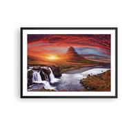 Affiche Poster 70x50cm Tableaux Image Photo Kirkjufell Chute D'Eau Montagne Art