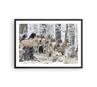 Affiche Poster 70x50cm Tableaux Image Photo Meute Loups Hiver Wall Art