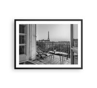Affiche Poster 70x50cm Tableaux Image Photo Noir Et Blanc Paris Balcon Wall Art