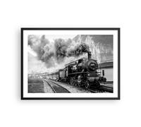 Affiche Poster 70x50cm Tableaux Image Photo Train Noir Et Blanc Fumée Wall Art