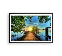 Affiche Poster 91x61cm Tableaux Image Lac coucher de soleil bateau paysage Art