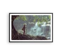 Affiche Poster 91x61cm Tableaux Image Photo Asie Garçon Chute D'Eau Wall Art