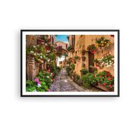 Affiche Poster 91x61cm Tableaux Image Photo Chemin fleurs maison cour Wall Art