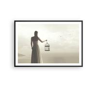 Affiche Poster 91x61cm Tableaux Image Photo Femme Cage Oiseau Wall Art