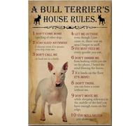 Affiche « Règles de la maison » avec un bull-terrier - Décoration murale animaux - Cadeau pour les amoureux des chiens, les fans de chiots, les enfants en famille d'accueil, chambre de café