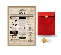 Affiche Rétro Anniversaire | Cadeau Unique | Voyage Temporel & Déco Vintage | Enveloppe à Sceller Offerte | Sans Cadre (1974)