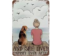Affiche rétro Beagle She Live Happily Ever Fête des Pères Fête des Mères Décoration murale en métal 20,3 x 30,5 cm