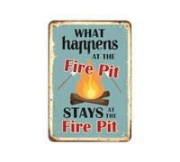 Affiche rétro en fer avec inscription « What Happens At The Fire Pit Stays At The Fire Pit » - Décoration pour la maison, la cuisine, la ferme, le jardin, la cour, l'extérieur, la ferme, le bar, le
