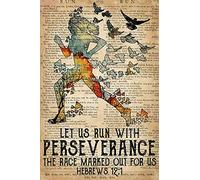 Affiche rétro en métal avec inscription « Let Us Run with Perseverance The Race Marked Out for Us » - 20,3 x 30,5 cm - Décoration murale pour les amateurs de course à pied, chambre à coucher, bureau