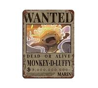 Affiche rétro en métal avec inscription « One Piece Monkey D » de Luffy Last Bailey Wanted - Décoration murale - 30,5 x 40,6 cm