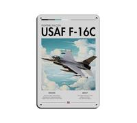 Affiche rétro en métal USAF F-16C Fighting Falcon Aviation - Décoration murale - 20 x 30 cm