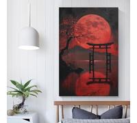 Affiche rétro sur toile représentant la pleine lune rouge du lac sacré, décoration murale pour salon, chambre à coucher, 60 x 90 cm