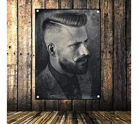 Affiche rétro tatouage coupe de cheveux bannière drapeau musique Poster mural Tapisserie HD Impression sur toile Art Barbier Décoration d'intérieur 96 x 144 cm