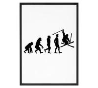 Affiche Ski évolution de l'homme - Made In France - Tableau décoration murale - Cadeau montagne original rigolo (A4 (21 x 29,7 cm), Sans cadre)