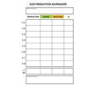 Affiche Suivi Production adhésive effaçable A4 20x30cm - 8 heures, heure par heure et total - production + bonne + mauvaise