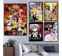 Affiche sur toile de calligraphie de peinture d'anime classique des sept péchés capitaux: décor mural imperméable sans plis pour tous les espaces Black19