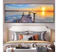 Affiche sur toile grand format, paysage naturel, mer, plage, coucher de soleil, peinture murale, affiche nordique, image, décoration d'intérieur, 60 x 180 cm (24 x 71 pouces), sans cadre