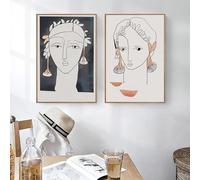 Affiche sur toile minimaliste et vintage avec motif de fille nordique, style abstrait, peinture à la mode, décoration murale pour salon, 60 x 80 cm, sans cadre
