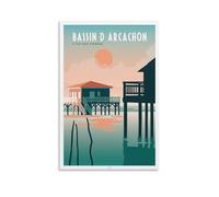Affiche sur toile représentant le Bassin d'Arcachon L'Île aux Oiseaux - Décoration murale rustique pour chambre à coucher, bureau - 20,3 x 30,5 cm