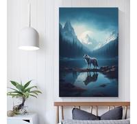 Affiche sur toile représentant un loup solitaire au bord d'un lac, décoration murale moderne, 50 x 75 cm