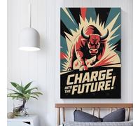 Affiche sur toile représentant un taureau qui charge vers le futur, décoration murale, pour chambre, cuisine, anniversaire, épouse, mari, fournitures, décoration d'intérieur, 50 x 75 cm