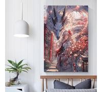 Affiche sur toile représentant une fille animée Sakura et un dragon, décoration murale, pour mari, petit ami, petite amie, 60 x 90 cm