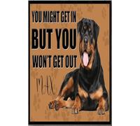 Affiche « Teckel : Tu peux entrer, mais tu ne sortiras pas » - Décoration murale animalière - Cadeau pour amoureux des chiens - Toile tendue sur châssis - Encadrement - Impression sur toile