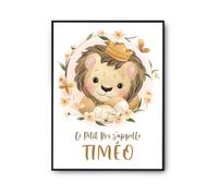 Affiche - Timeo - Lion Roi - A3 - Noir - Décoration murale - Enfant