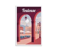 AFFICHE TOULOUSE - Impression sur toile représentant la place du Capitole - Décoration d'intérieur rustique pour chambre à coucher, bureau - 20 x 30 cm