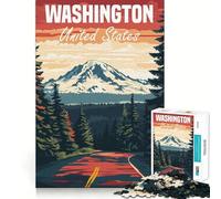 Affiche Touristique de l'État de Washington Puzzle de 1000 pièces pour Adultes Entraînement cérébral Amusant Pièces nettes et sans bavures Activité de Groupe réconfortante (50x75cm)