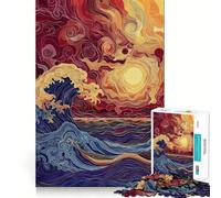 Affiche Vagues au Coucher du Soleil »,Puzzle de 1000 pièces pour Adultes,Jeu de mémoire et de réflexion,découpe Fine,Finition Premium,Un Moyen captivant de Passer Le Temps (38x26cm)