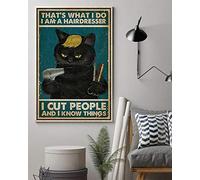 Affiche verticale en métal avec chat noir « Coiffeur I Cut People » - Cadeau de Saint-Valentin - 30,5 x 40,6 cm