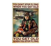 Affiche verticale « Pilot You Get Old When You Stop Flying » - Cadeau de pilote - Décoration murale - 20,3 x 30,5 cm