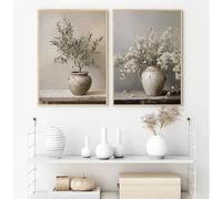 Affiche vintage avec vase, fleurs printanières, nature morte, tons neutres, peinture sur toile, décoration murale pour la maison (60 x 80 cm, sans cadre)