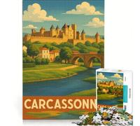 Affiche Vintage Carcassonne Puzzles 1000 pièces | Jeu pratique jouets de décoration intérieure parfaits comme cadeaux pour toute la famille 26x38cm