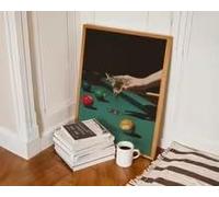 Affiche vintage de bar à martinis et billard, peinture à l'huile rétro représentant des joueurs de billard fumant un cocktail, impression de boule porte-bonheur 8 (60 x 80 cm / cadre intérieur)