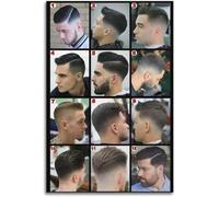 Affiche vintage de salon de coiffure masculine Coupe de cheveux masculine stylée Peinture murale et peinture sur toile Empreintes de cheveux pour hommes Décor de salon de coiffure 50x70cm Sans cadre