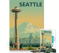 Affiche Vintage de Voyage à Seattle avec la Space Needle, Puzzle de 1000 pièces pour Adolescents, Jeu de réflexion, apaisement de l'esprit, qualité supérieure, Cadeau de Noël (38x26cm)