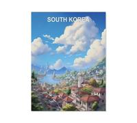 Affiche vintage de voyage de la Corée du Sud，Kit de peinture diamant 5D bricolage, strass point de croix, broderie à la main cadeau de vacances adulte/enfant（50 x 60 cm/19.68 x 23.62 pouces）-BV80