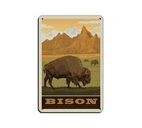 Affiche vintage de voyage représentant un bison, plaque en métal style rétro, 30 x 30 cm, idéale pour pubs, clubs, cafés et maisons.