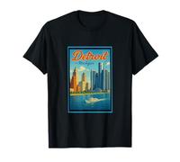 Affiche vintage Detroit City River Michigan Mi Art Graphic T-Shirt