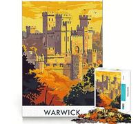 Affiche Vintage du château de Warwick Puzzle de 1000 pièces pour Adultes Jeu de réflexion Découpe précise Alignement Parfait Activité Amusante en Famille Soirée Jeux (50x75cm)