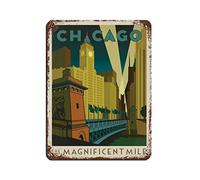 Affiche vintage du Magnificent Mile de Chicago, plaque en métal rétro, peinture sur fer, idéale pour un bar, un café, un garage ou une salle de jeux. Décoration murale (20 x 30 cm).