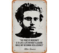 Affiche vintage en métal avec citation d'Antonio Gramsci (look usé) 20,3 x 30,5 cm
