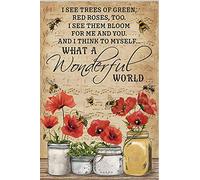 Affiche vintage en métal avec coquelicot « What A Wonderful World Bee » - Décoration murale - Cadeau pour la maison, la cuisine, le bureau, le club, le bar, la salle de sport - 20,3 x 30,5 cm