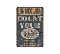 Affiche vintage en métal « Sunflowers Count Your Blessings Welcome To My Hen House » - Pour salle de bain, maison, jardin, magasin, café - 20,3 x 30,5 cm - Look rétro - Pour maison, ferme, garage