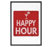 Affiche vintage Happy hour - Made In France - Tableau décoration murale - Cadeau Apéro Vintage original rigolo (A4 (21 x 29,7 cm), Sans cadre)