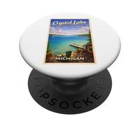 Affiche Vintage Michigan Crystal Lake Up North MI PopSockets PopGrip Adhésif
