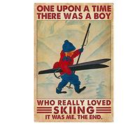 Affiche vintage « Once Upon A Time There was A Boy Who Really Loved Skiing It was Me The End Skiers Ski Winter Mountain » - 20,3 x 15,2 cm - Décoration murale